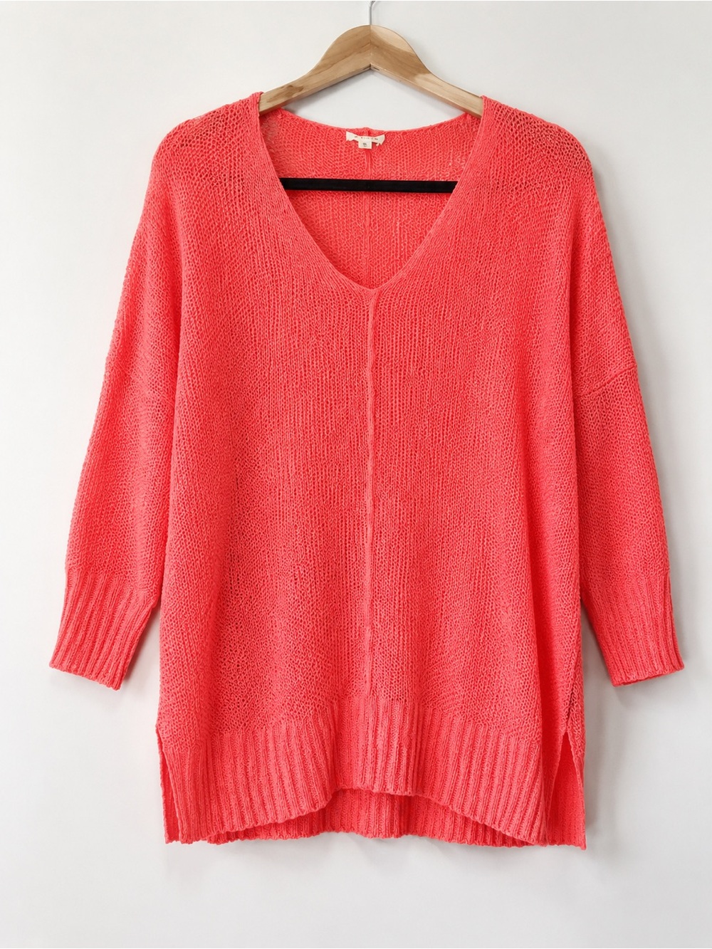 NWOT 1.4.3. Story by Line Up Coral V-Neck Open Knit Sweater
